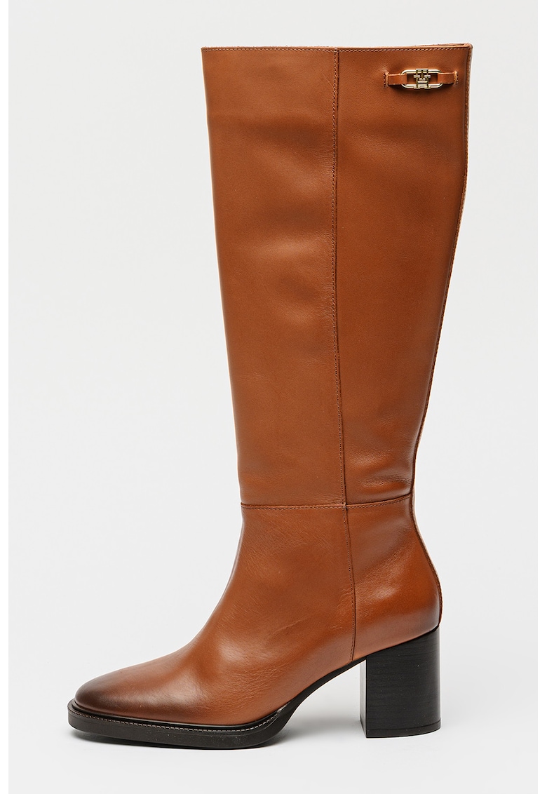 Cizme inalte pana la genunchi din piele cu toc masiv
