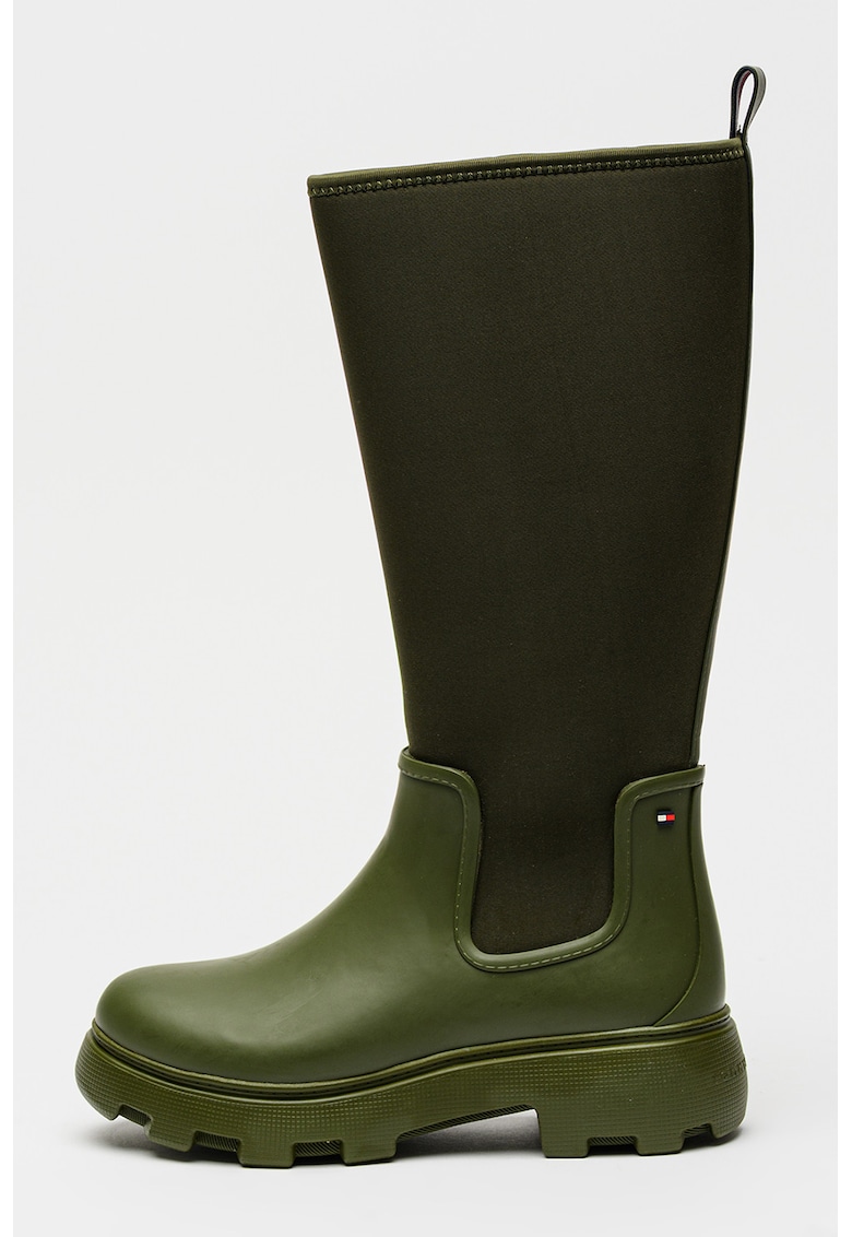 Cizme lungi de piele ecologica cu insertii din material textil