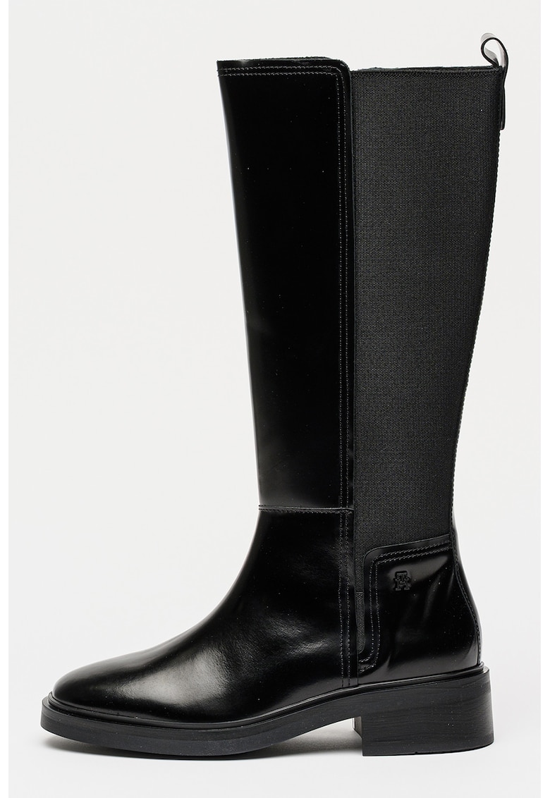 Cizme lungi de piele cu model uni