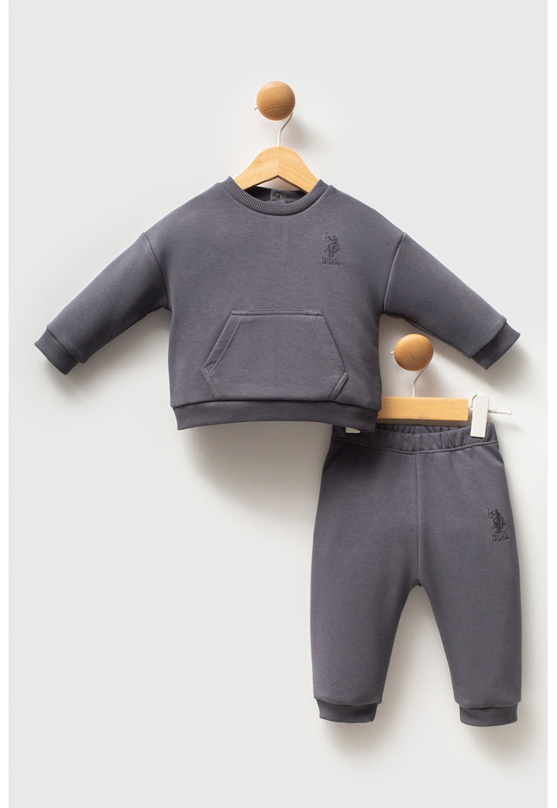 Set de bluza de trening din amestec de bumbac cu pantaloni de trening cu buzunar kangaroo - 2 piese