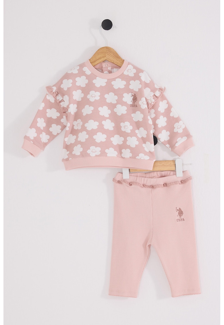 Set de bluza de trening cu model floral si pantaloni uni - 2 piese