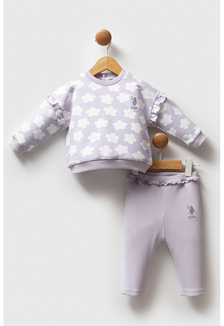 Set de bluza de trening cu model floral si pantaloni uni - 2 piese