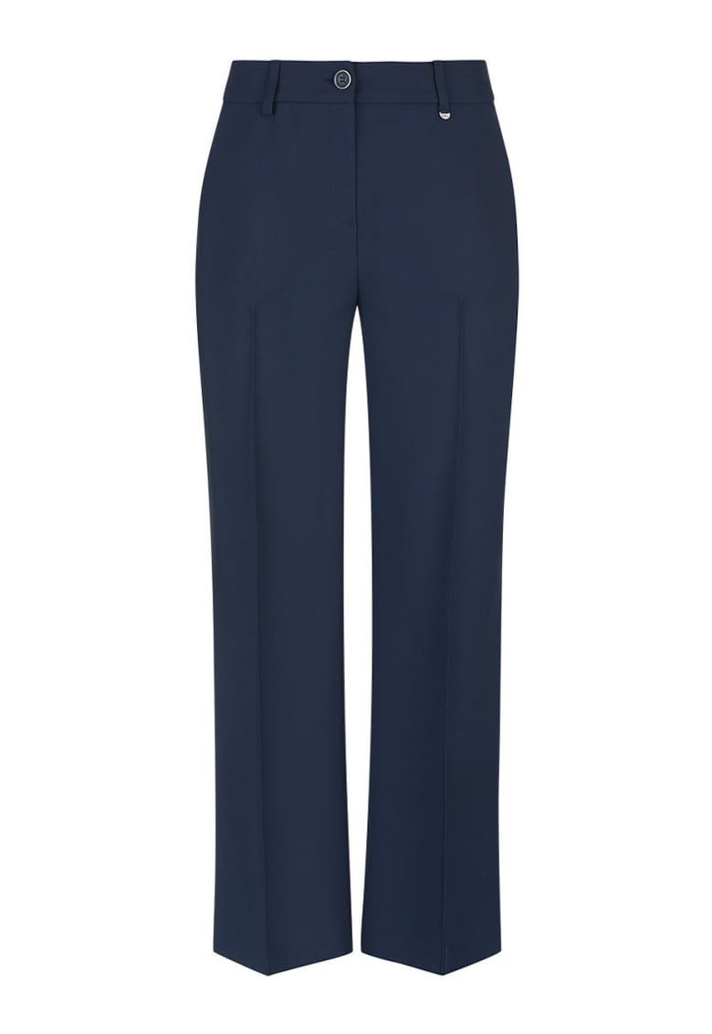 Pantaloni crop cu croiala dreapta si pliu frontal