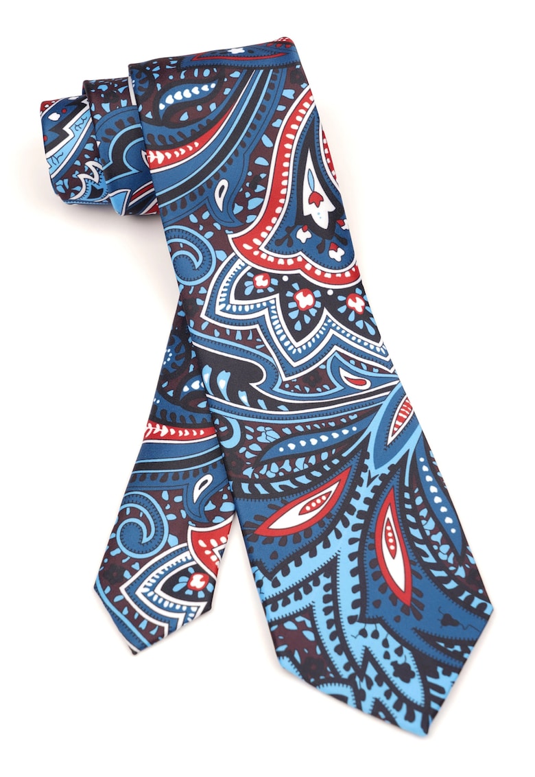 Cravata clasica albastra din matase cu model paisley