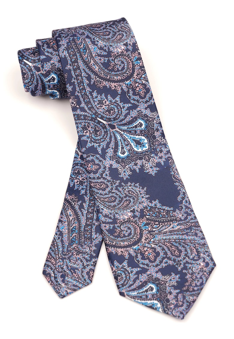 Cravata clasica paisley in nuante de albastru si roz pal