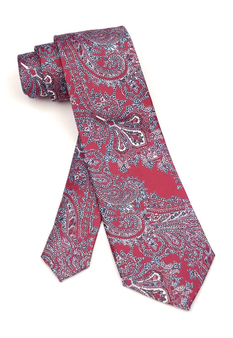 Cravata clasica rosu burgund din matase cu model paisley