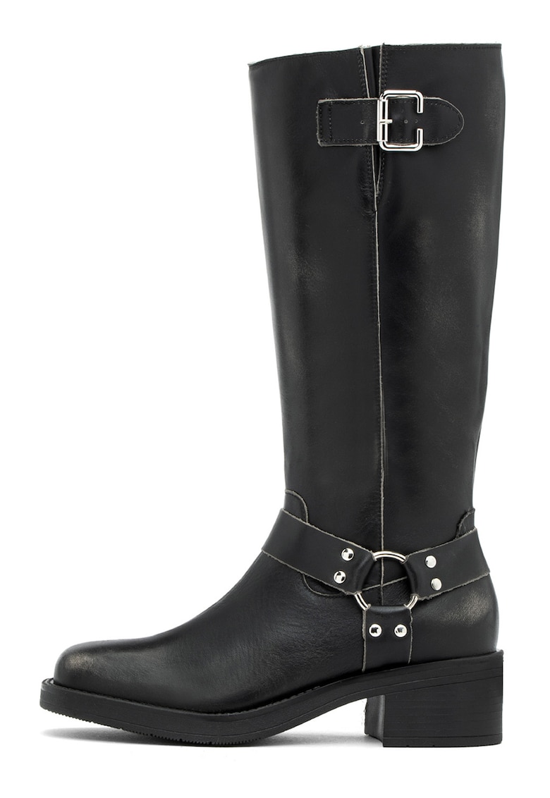 Cizme biker din piele - Negru