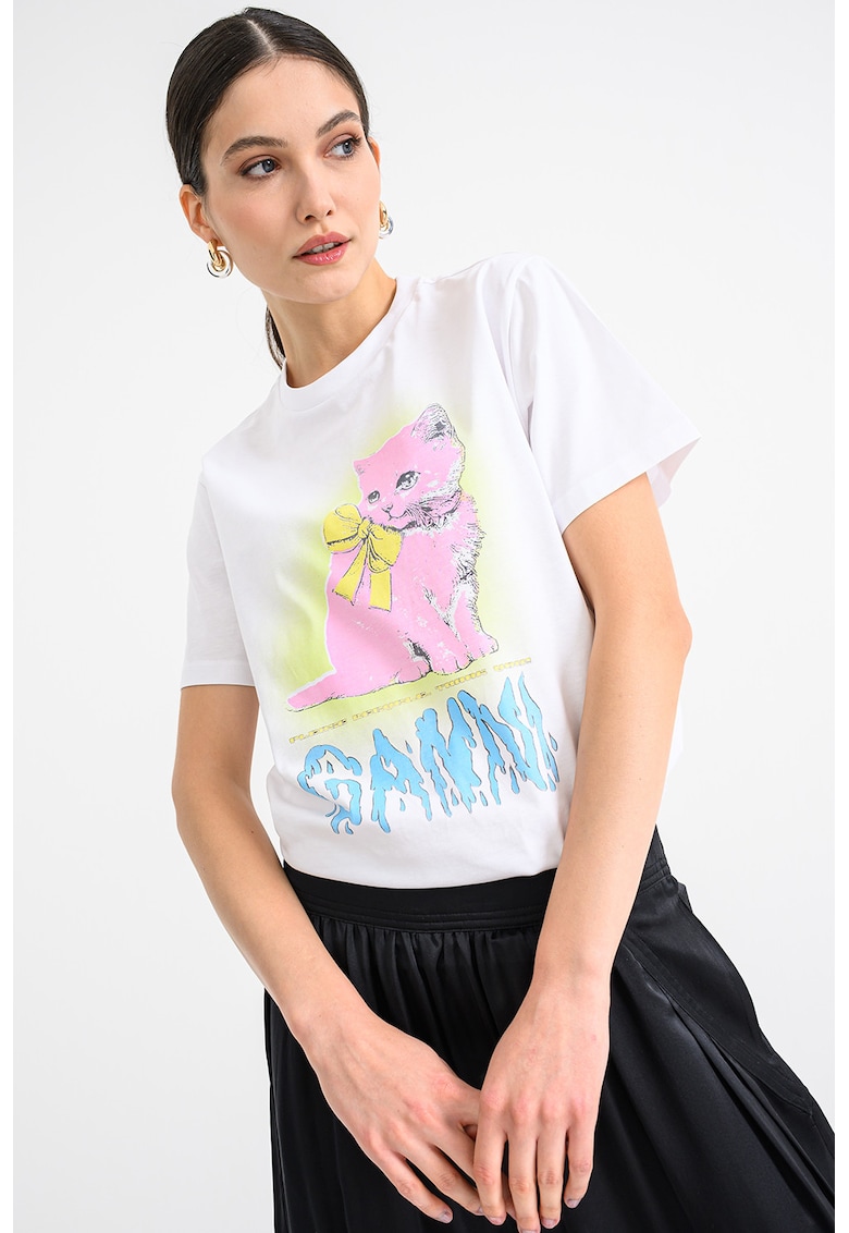 Tricou din bumbac cu imprimeu pisica Tricou din bumbac cu imprimeu pisica