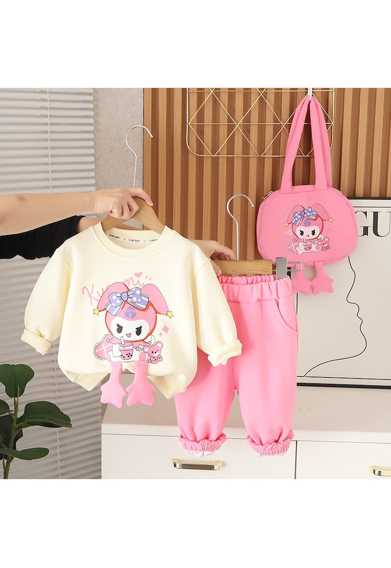 Compleu Fetite Bluza Crem si Pantaloni Roz Poppy