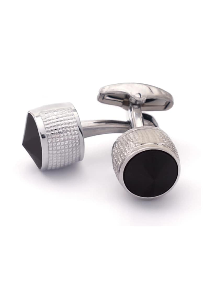 Butoni rotunzi argintii cu insertie neagra decorativa