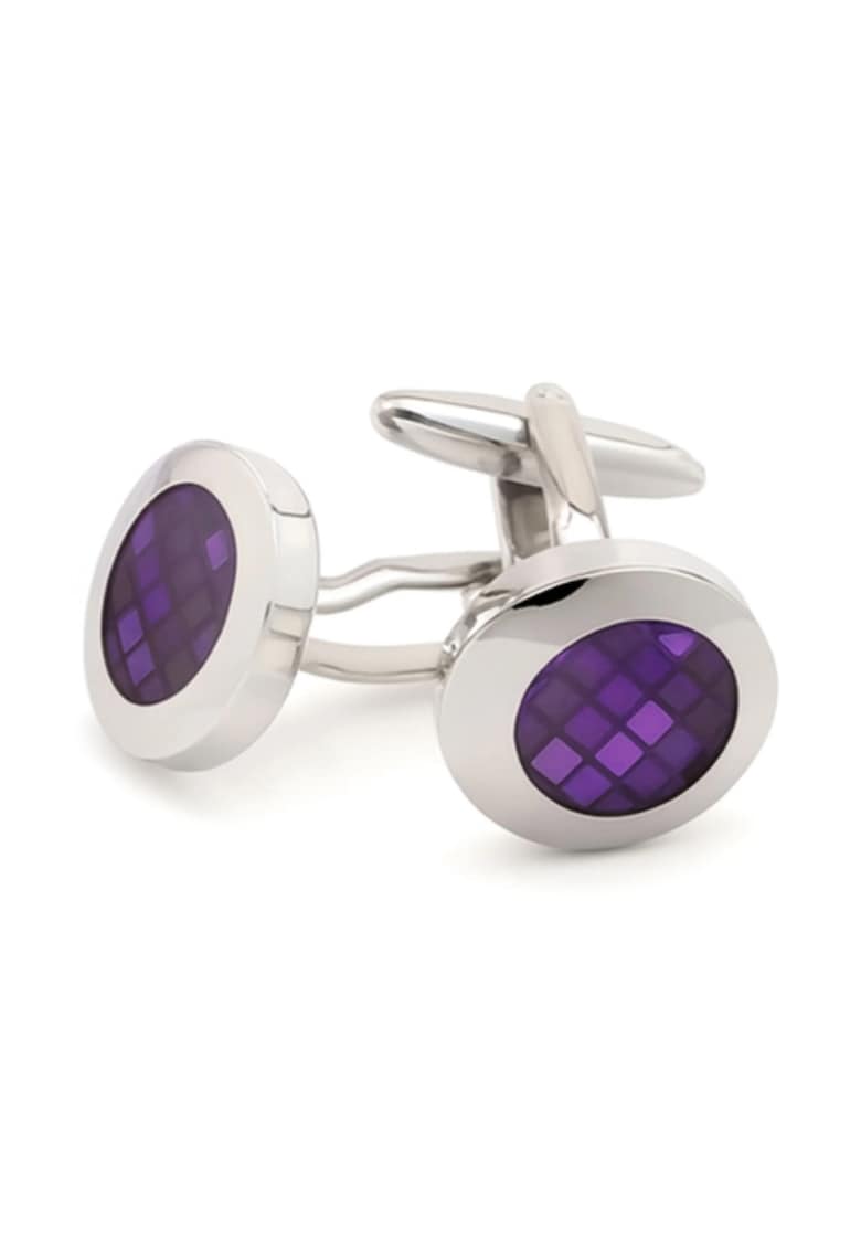 Butoni rotunzi argintii cu insertie albastra decorativa