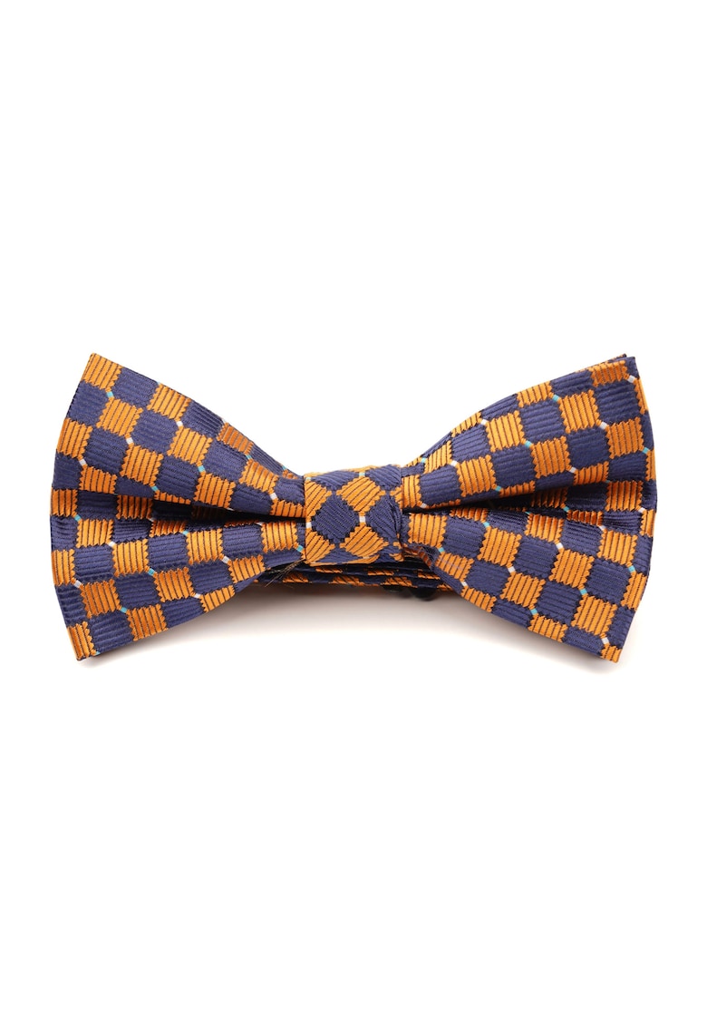 Papion pre-legat albastru cu carouri aurii din matase