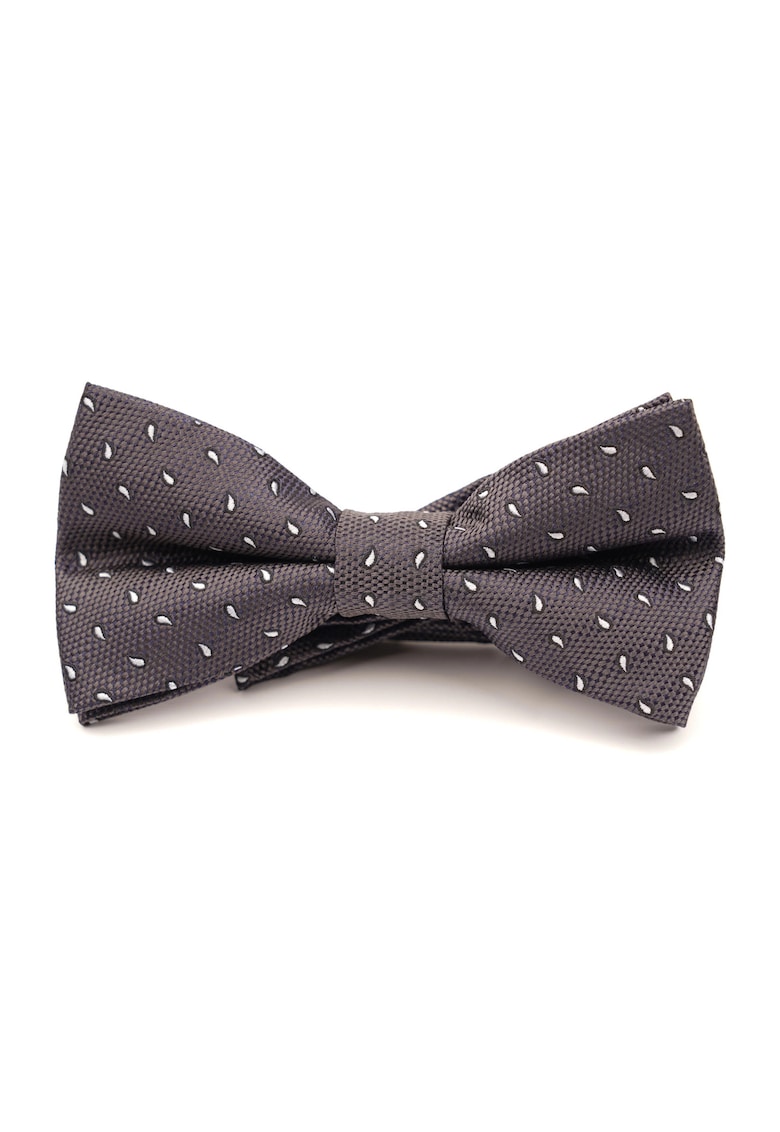 Papion pre-legat gri inchis cu imprimeu alb din matase