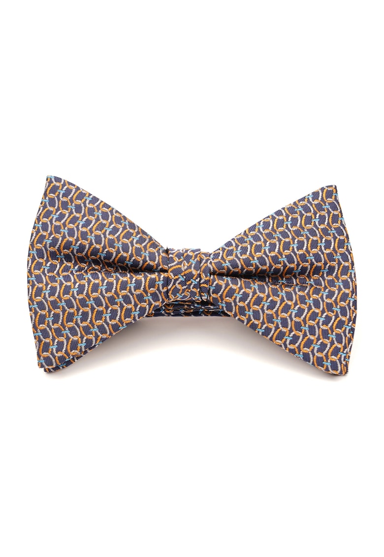 Papion pre-legat albastru cu model geometric auriu din matase