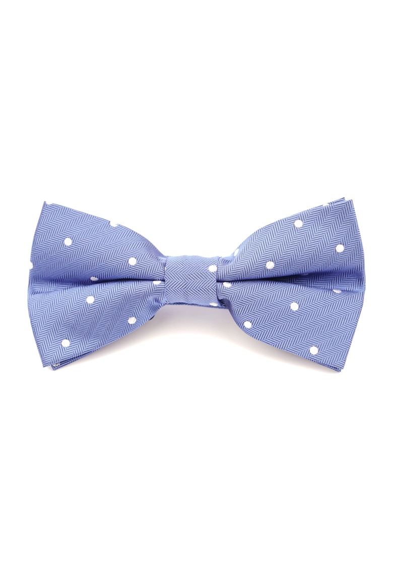 Papion pre-legat albastru cu buline albe din matase