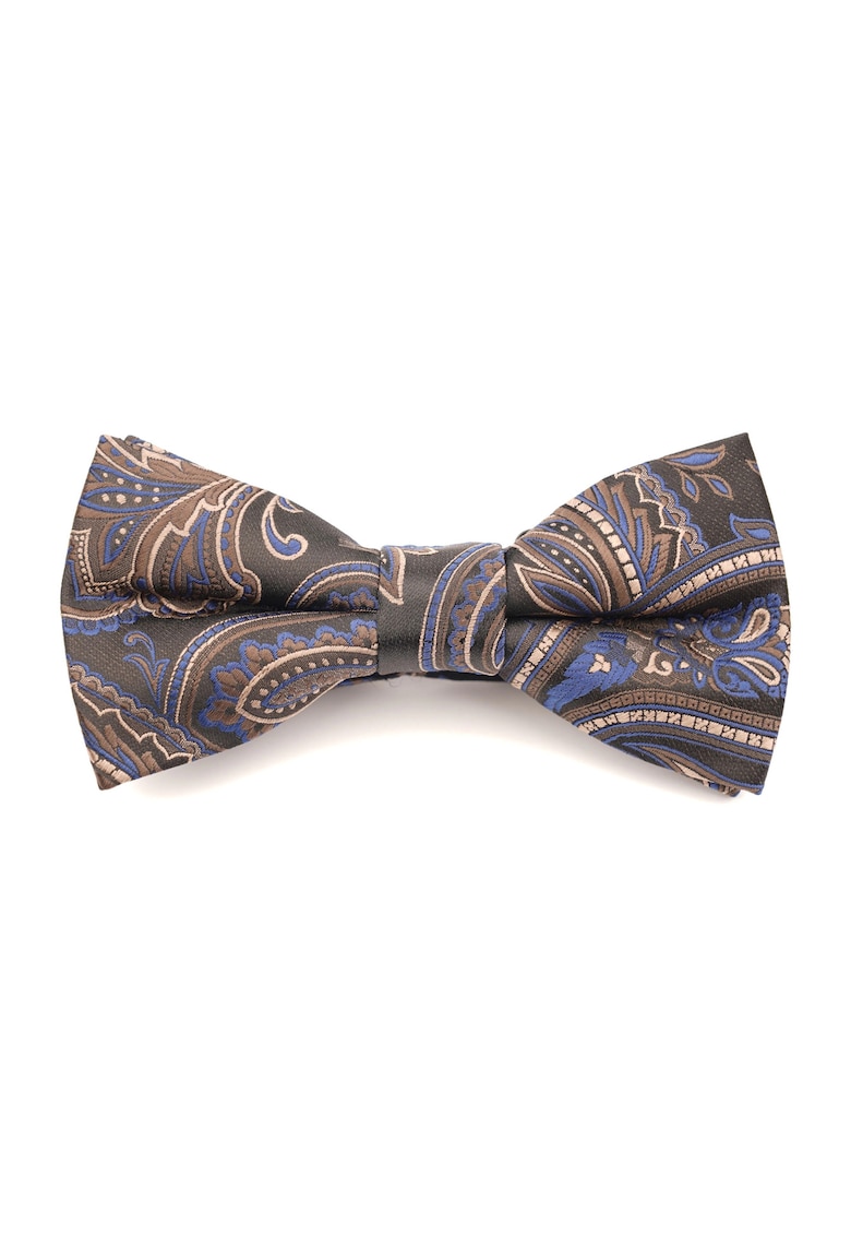 Papion negru cu model paisley maro si albastru – 100% matase