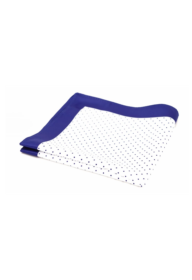 Batista de buzunar alba cu buline negre si margine albastru intens