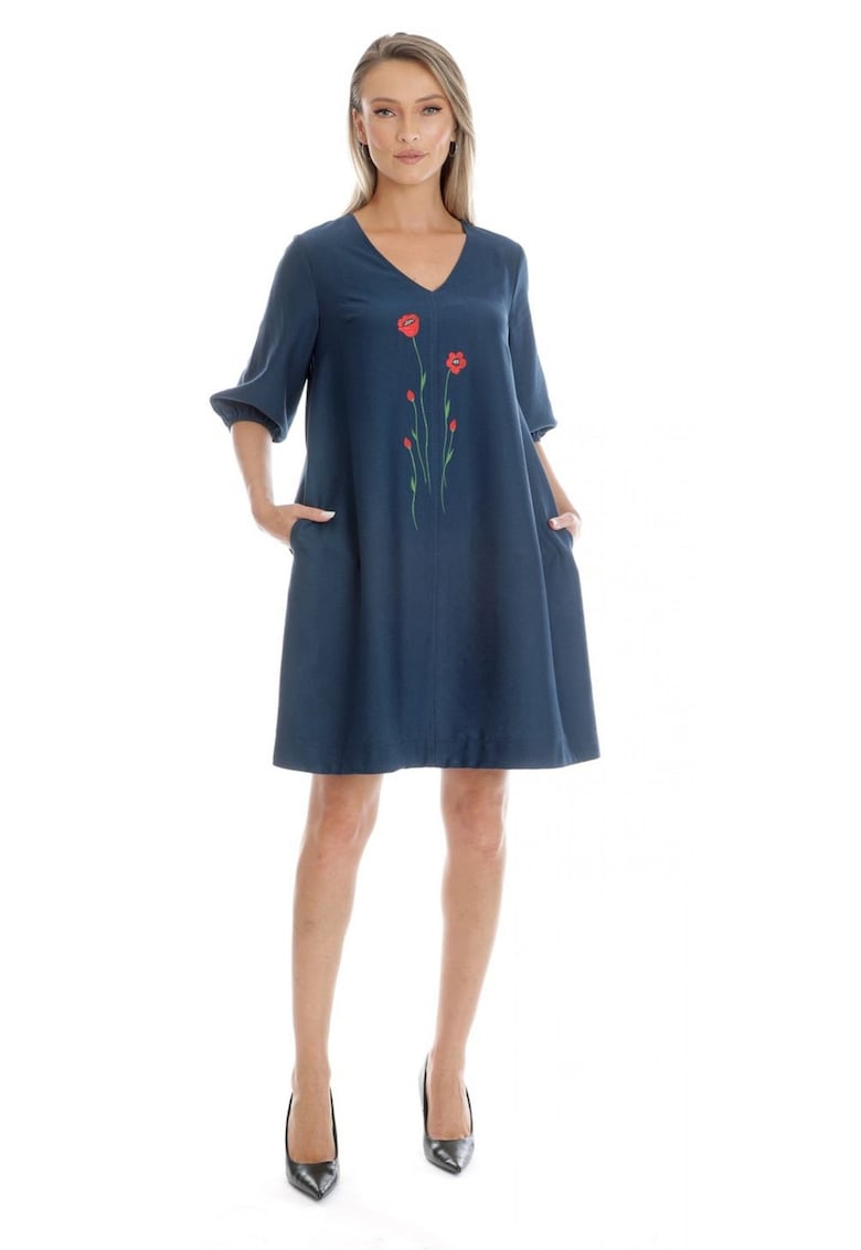 Rochie Dama - V-Neckline - cu Pictura Realizata Manual V346