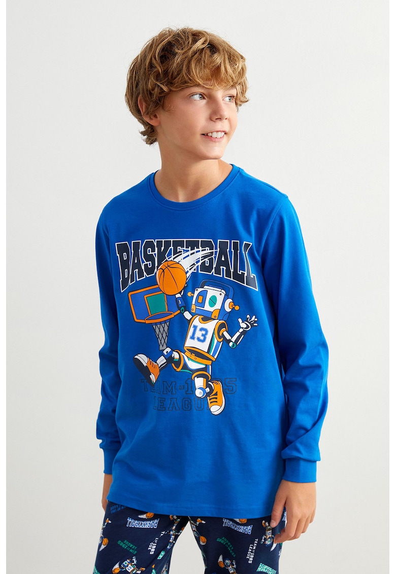 Pijama din bumbac cu imprimeu