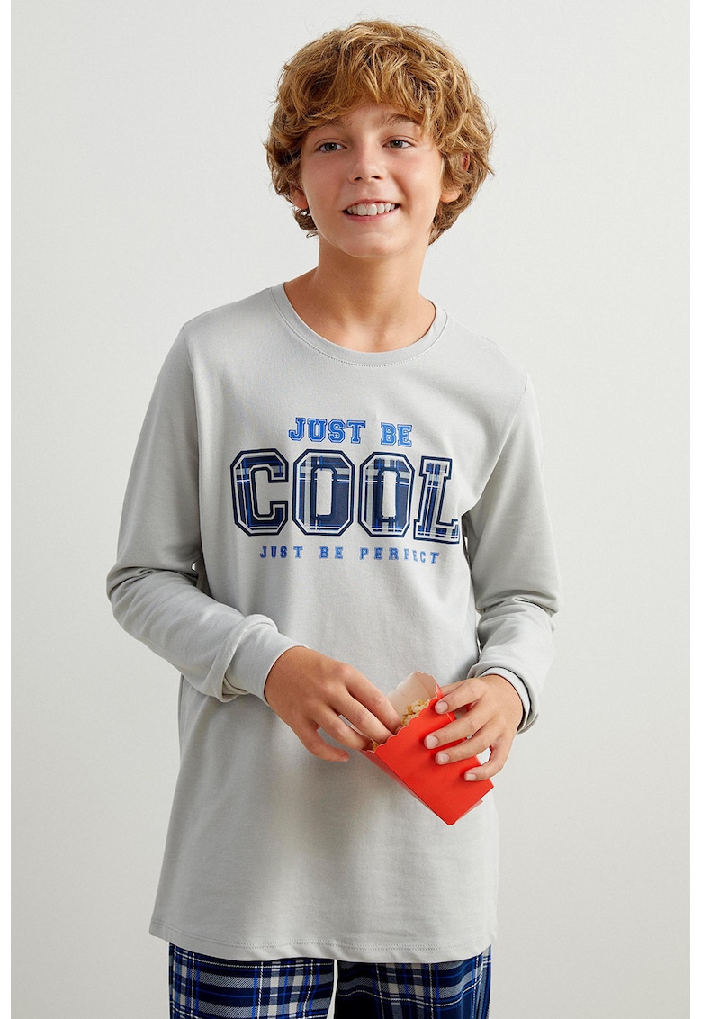 Pijama din bumbac cu imprimeu