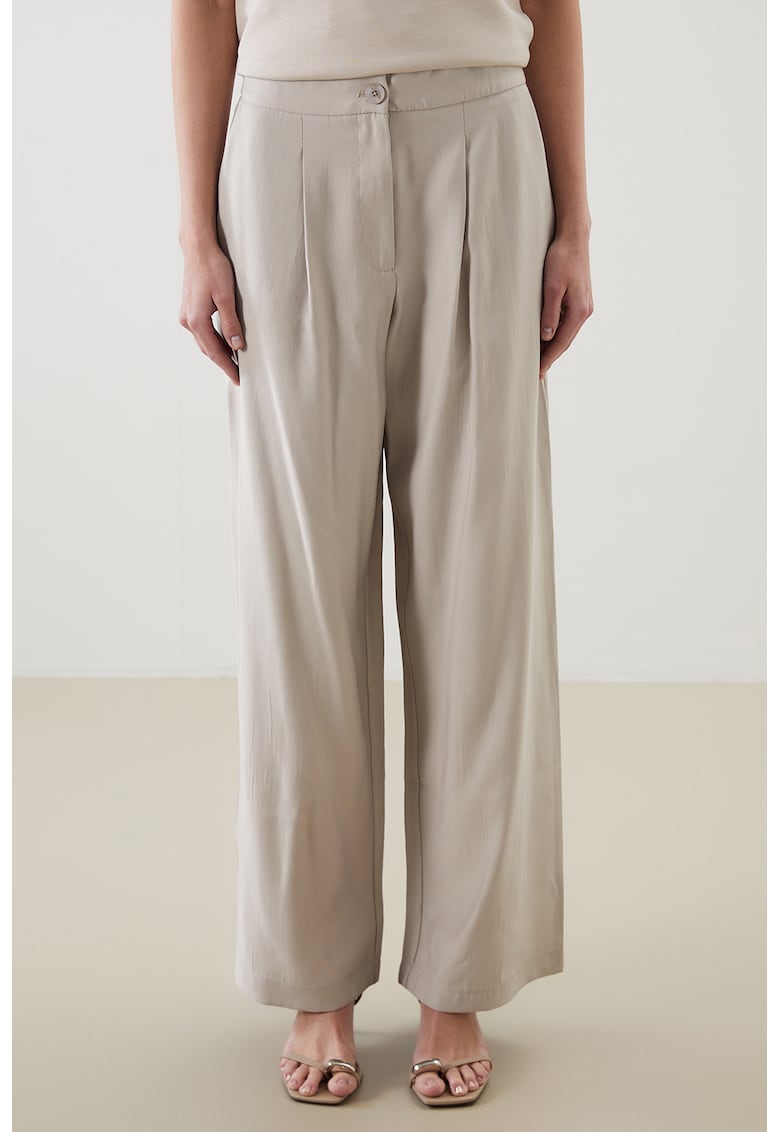 Pantaloni cu croiala ampla si talie elastica - Maro taupe