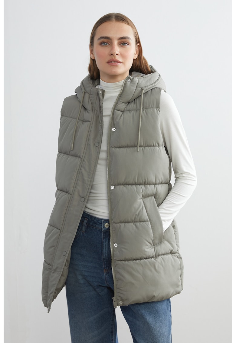 Vesta lunga cu fermoar si gluga