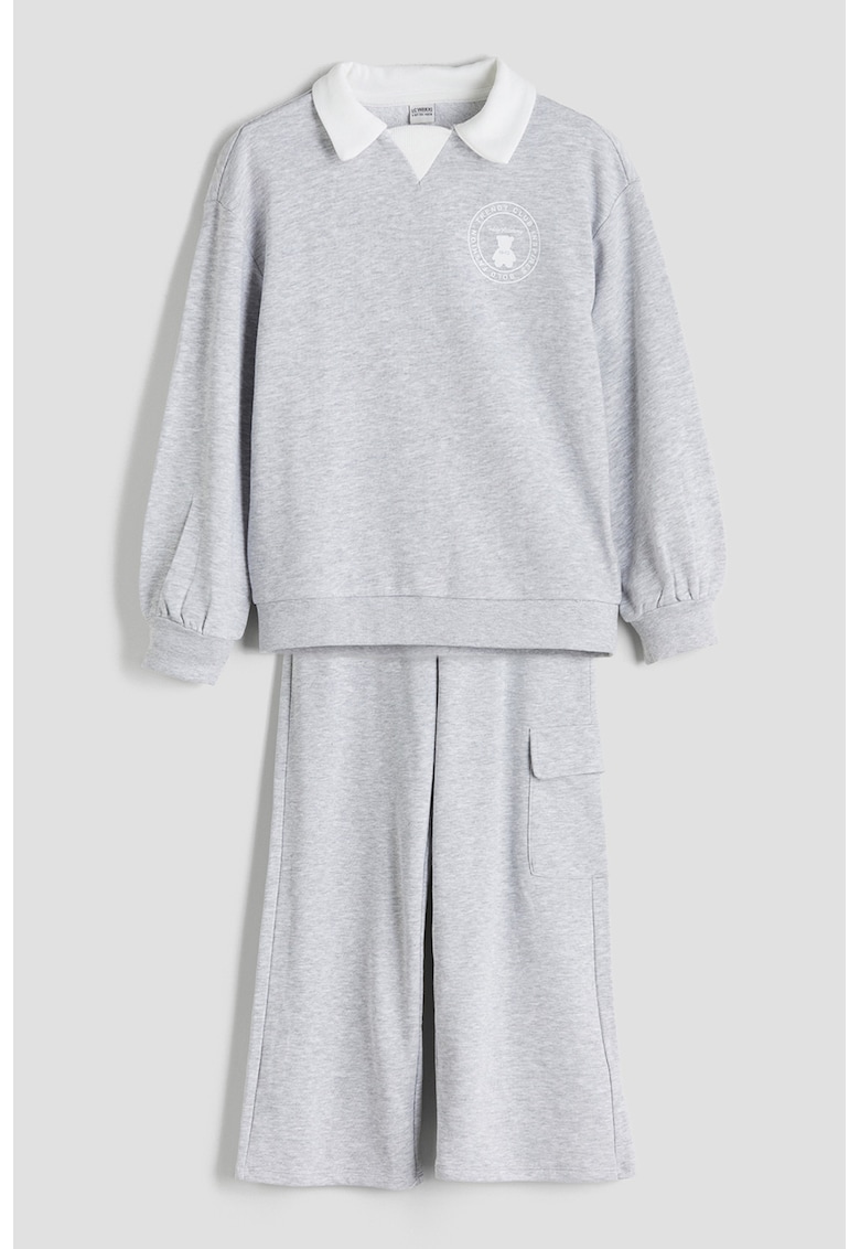 Set de bluza de trening cu guler polo si pantaloni cu croiala ampla - 2 perechi