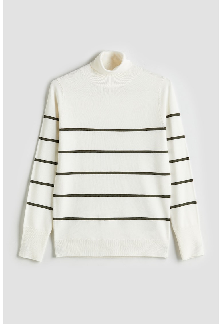 Pulover cu guler inalt si model in dungi - Negru/Alb murdar