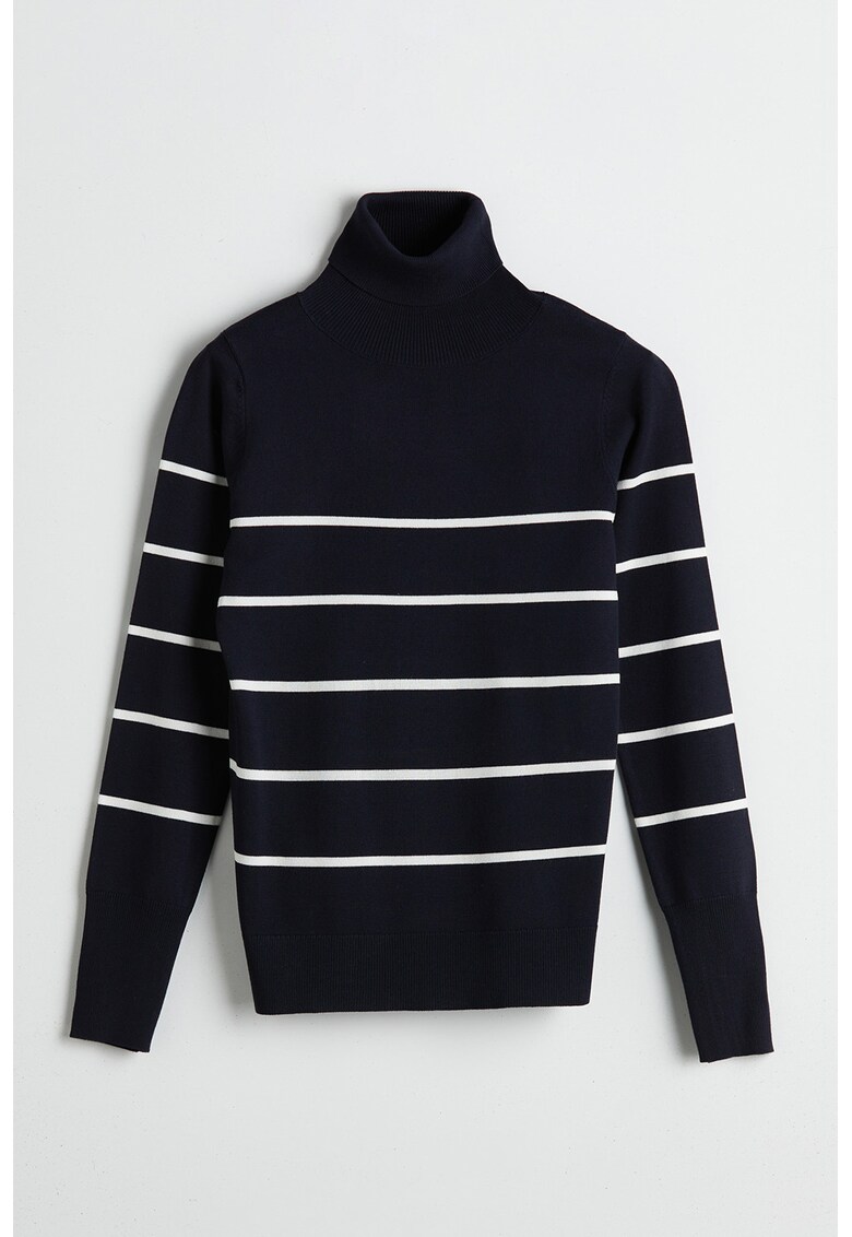 Pulover cu guler inalt si model in dungi - Alb/Albastru ultramarin
