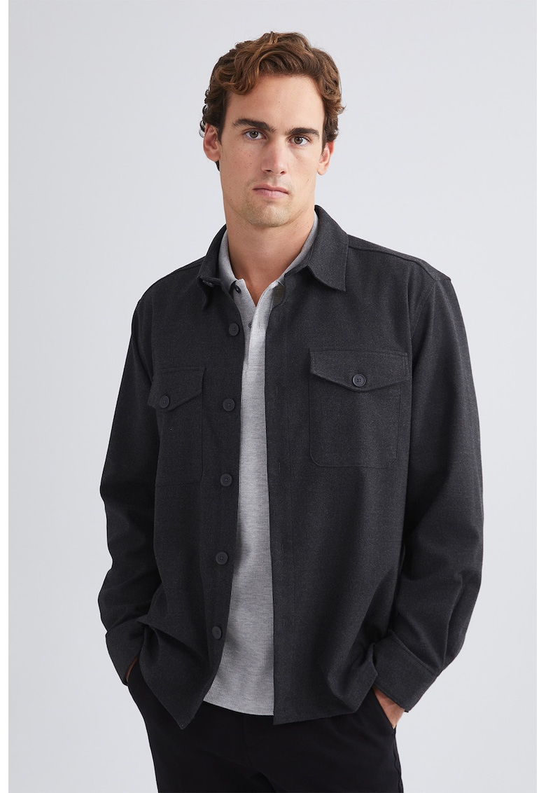 Jacheta-camasa din bumbac cu buzunare pe piept
