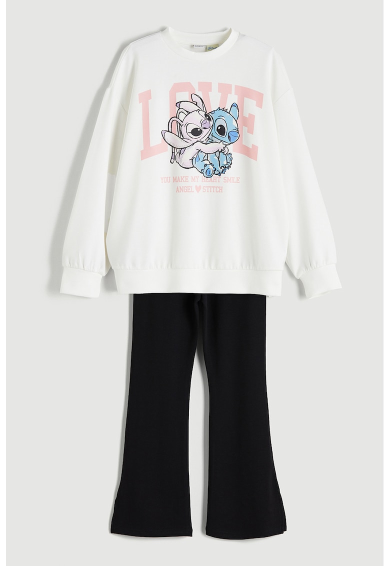 Set de bluza si pantaloni - 2 piese - Alb/Negru/Roz