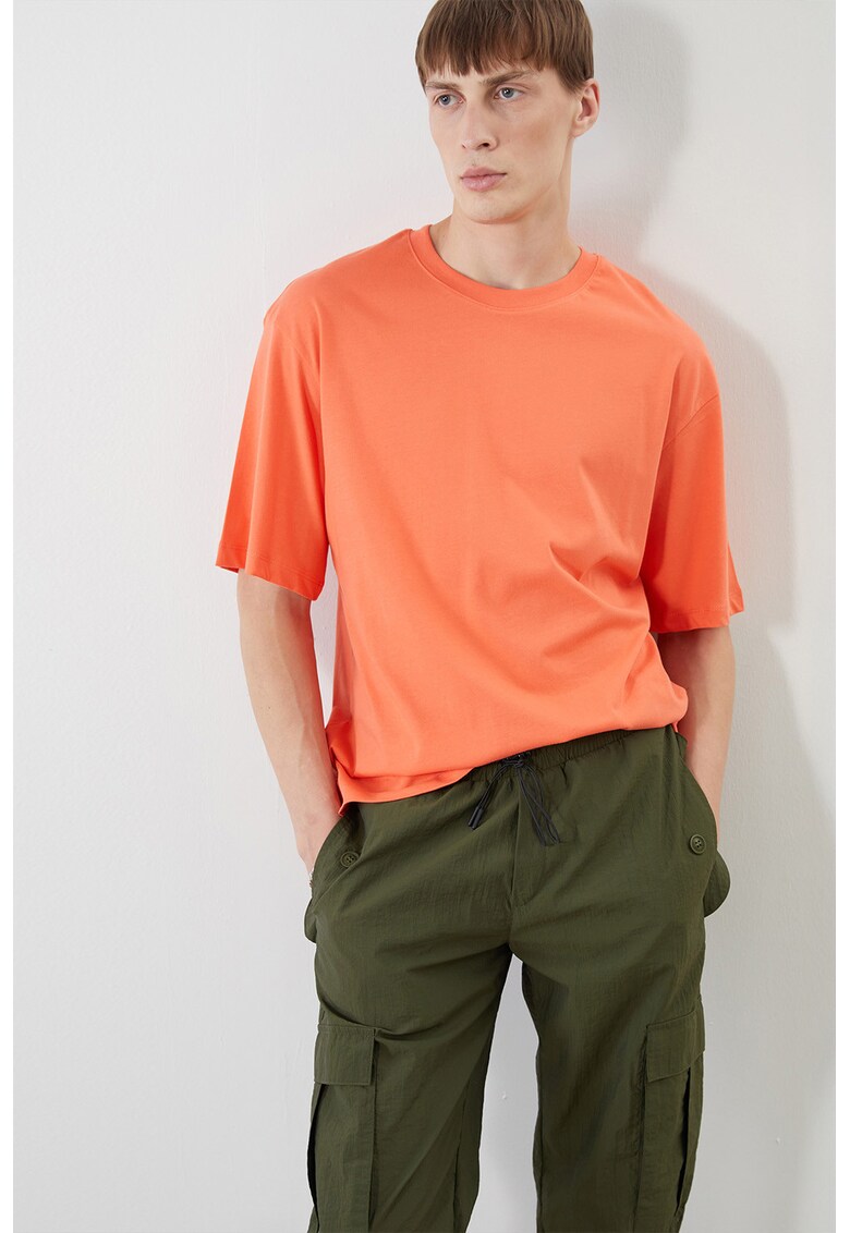 Tricou lejer de bumbac cu decolteu la baza gatului - Portocaliu mandarina