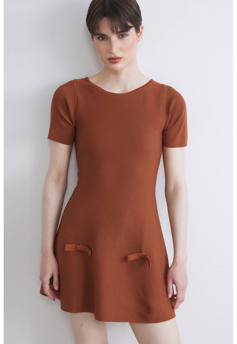 Rochie uni cu funde - Portocaliu inchis