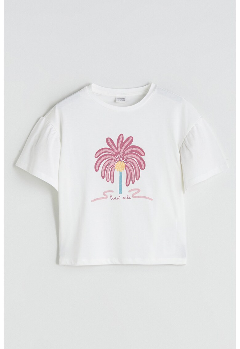 Tricou cu imprimeu frontal - Alb/Roz inchis