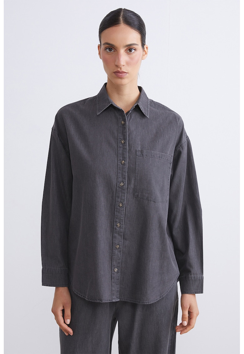 Camasa de denim cu buzunar pe piept