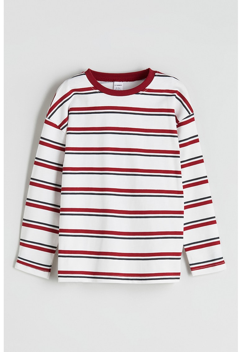 Bluza cu decolteu la baza gatului si dungi - Rosu/Alb/Negru