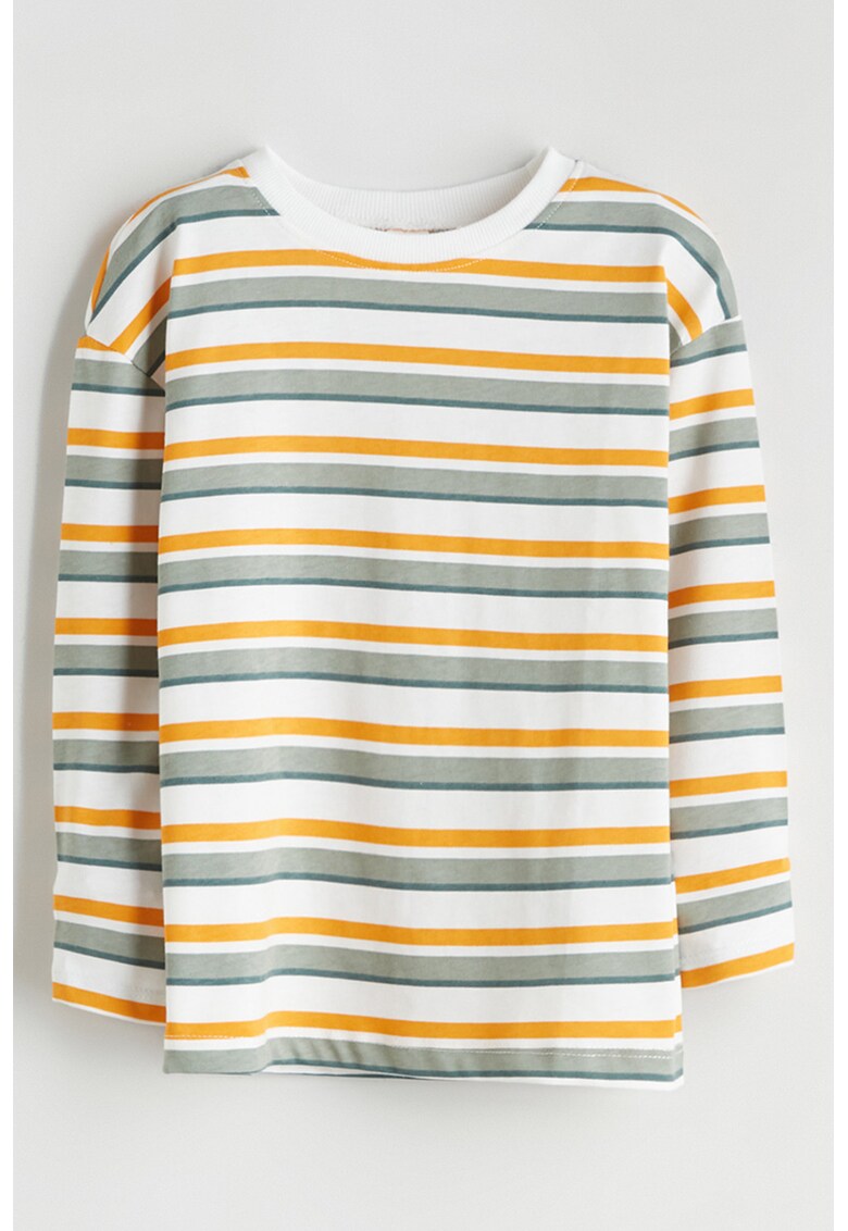 Bluza cu decolteu rotund si dungi - Alb/Portocaliu/Galben mustar