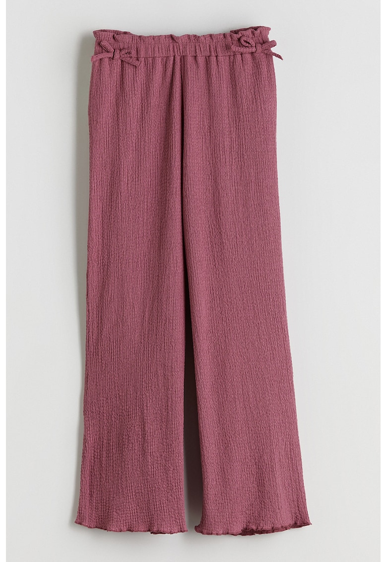 Pantaloni texturati cu termiantii valurite si croiala ampla - Roz inchis