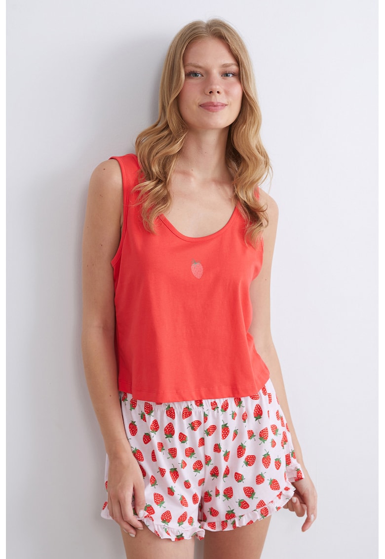 Pijama cu pantaloni scurti si imprimeu capsuni