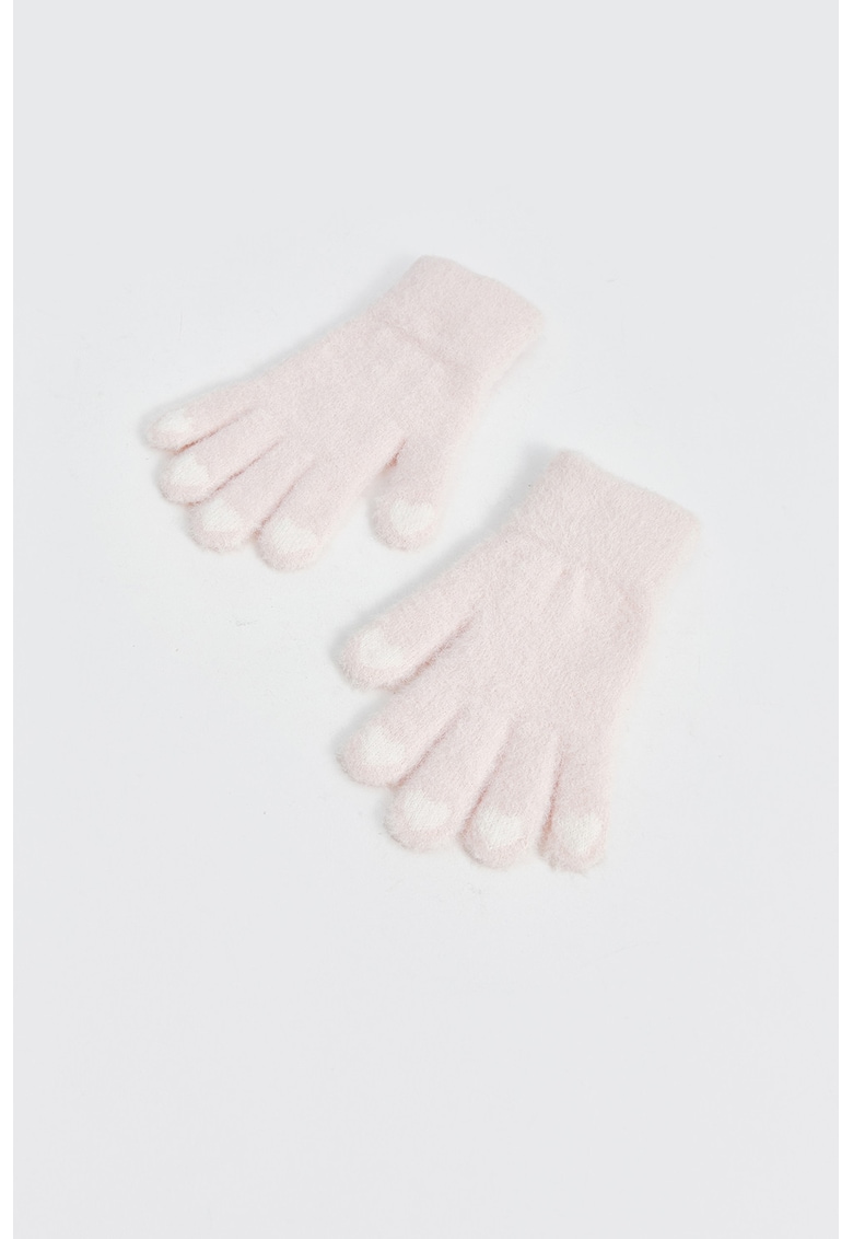 Manusi tricotate cu model cu inimi - Roz pastel