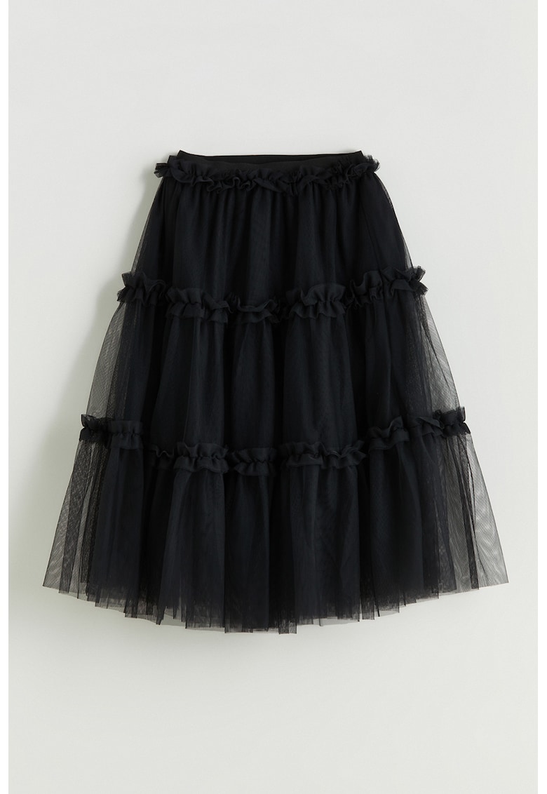 Fusta din tul cu model stratificat si talie elastica