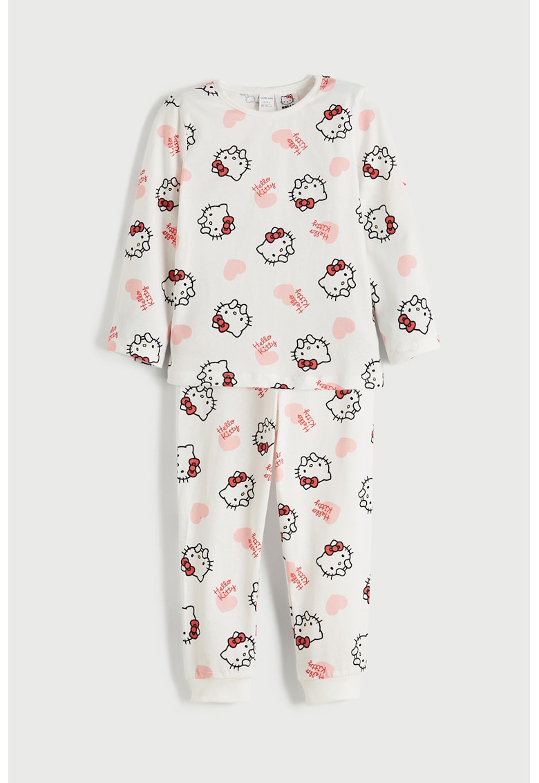 Pijama din bumbac cu pantaloni lungi si imprimeu