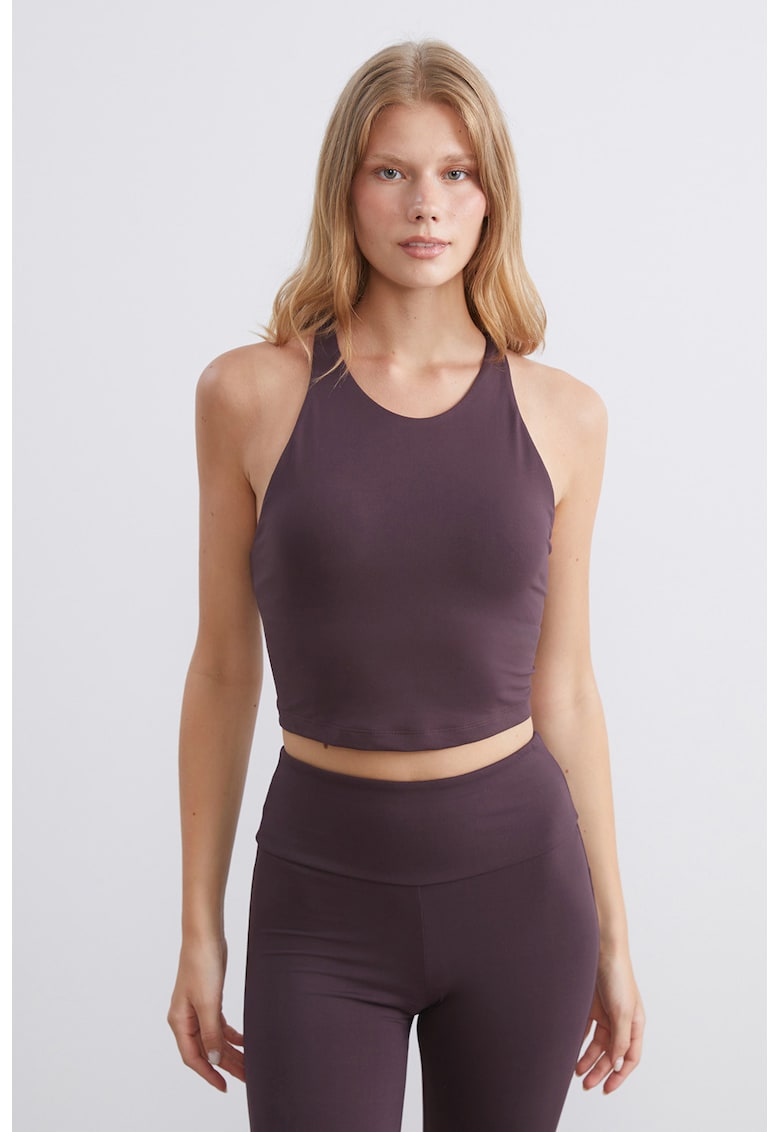 Top crop cu bretele incrucisate pe spate