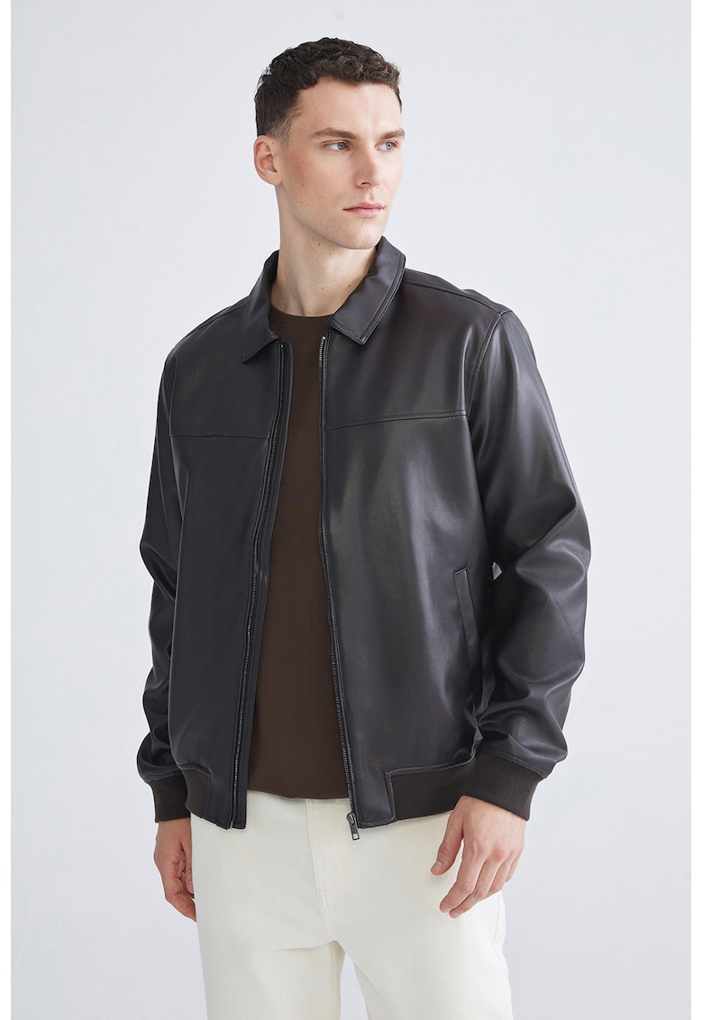 Jacheta de piele ecologica cu buzunare laterale