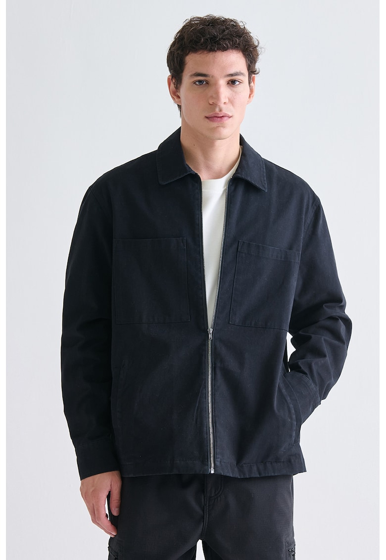 Jacheta-camasa cu fermoar si buzunare aplicate pe piept