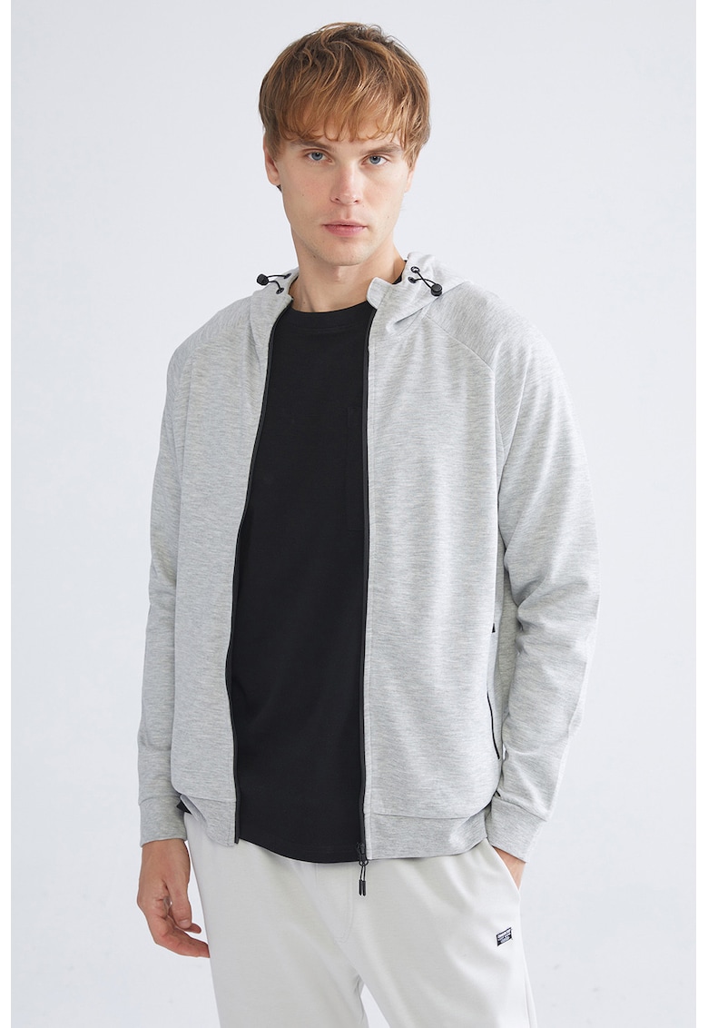 Hanorac uni cu fermoar - Gri deschis melange