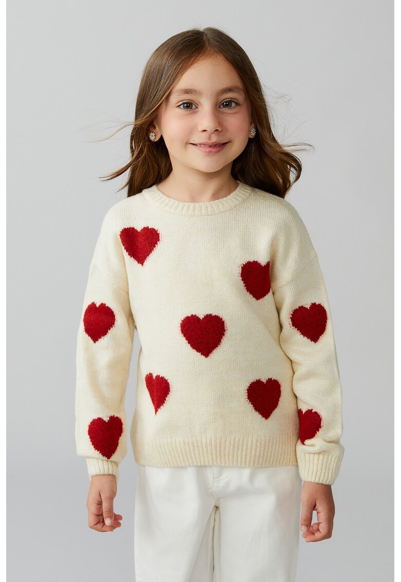 Pulover cu inimi brodate - Rosu/Alb fildes
