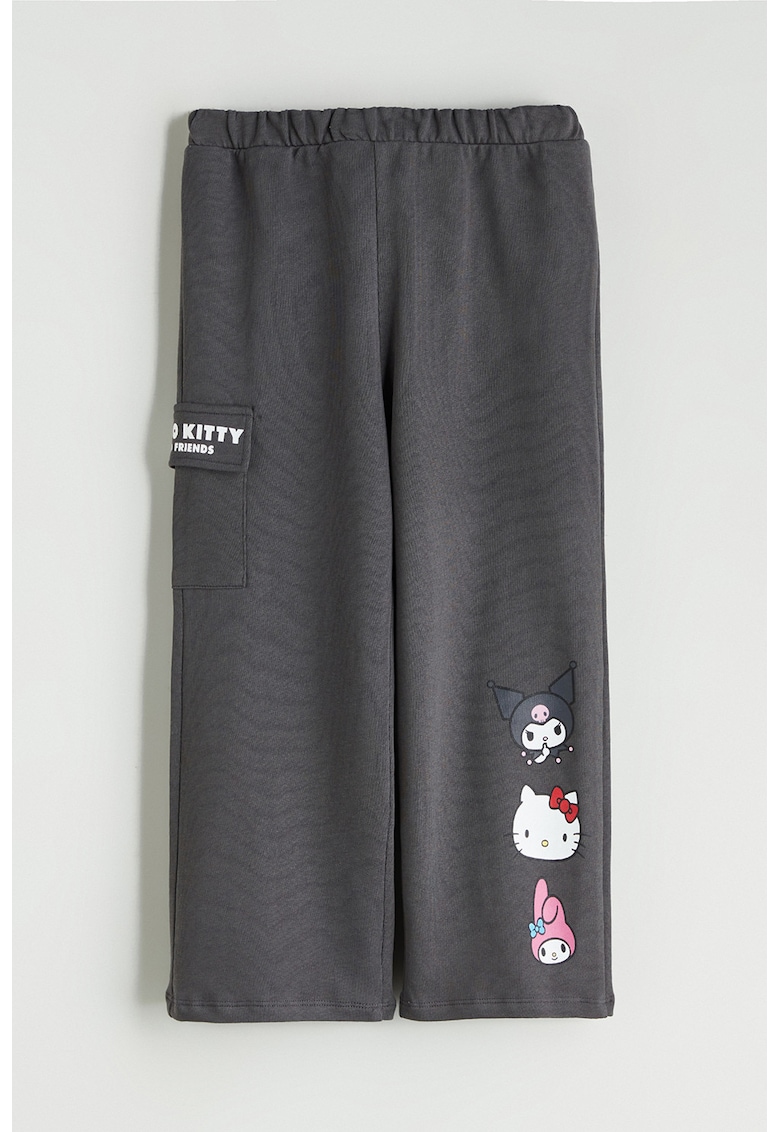 Pantaloni de trening cu croiala dreapta si imprimeu Hello Kitty