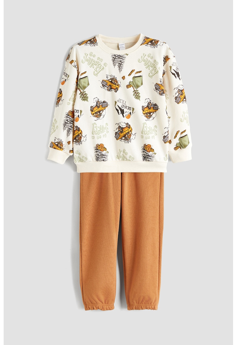 Set de bluza de trening cu model si pantaloni uni de trening - 2 piese