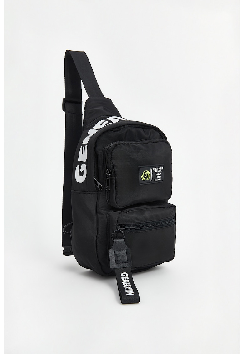 Rucsac din material textil cu imprimeu text